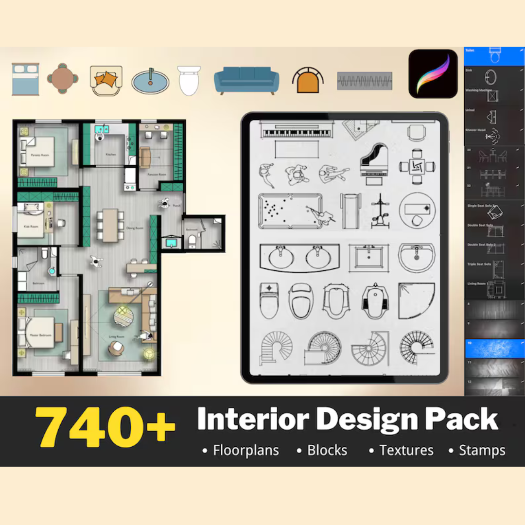 740+ Procreate Interior Design Bundle